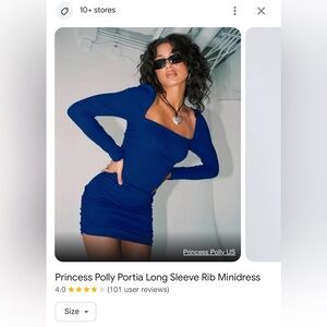 Princess Polly Portia Mini Dress - blue long sleeve mini dress size 4